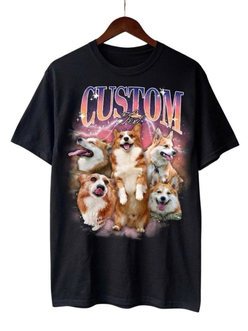 Custom Corgi Graphic T-Shirt - Black
